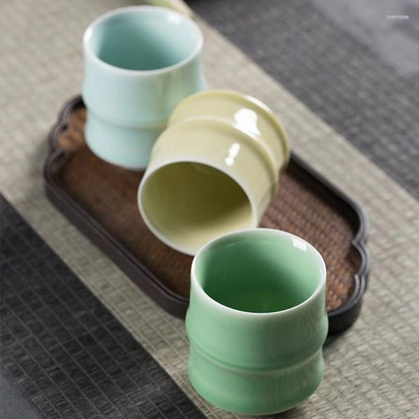 Tazze di piattini in acqua ceramica tazza di bambù a forma di bevande da tè giapponese da tè ristorante dessert dessert tazza di vino