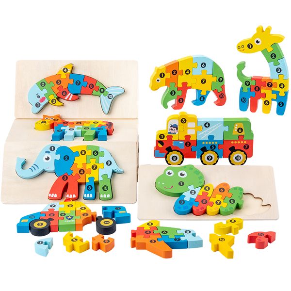 3d Holz Puzzle Hand Grabplatten Cartoon Tiere Puzzle Puzzle Jigsaw Spiel Forchildren früh lernen Kinder Bildungsspielzeug