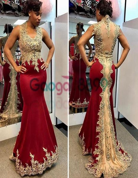 Vestidos formais do baile de sereia vermelha escura de Red Dark 2019 Apliques de peixe de peixes de peixes de peixe sexy Africano