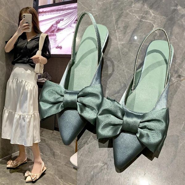 Sandalen 2024 Sommer Frauen Schuhe Bogenknoten Baotou fashionspunkte niedrige Heels Pumps weibliche süße atmungsaktive Seidensandalien de Mujer