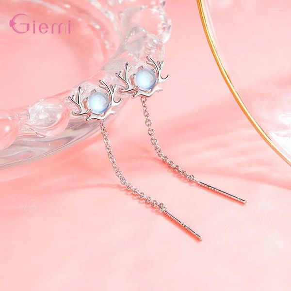 Gestüt Ohrringe Weihnachtsgeschenk Moonstone Retro Hirschfaden für Frauen weiblich Shining 925 Sterling Silber Geburtstagsjahr Schmuck Schmuck