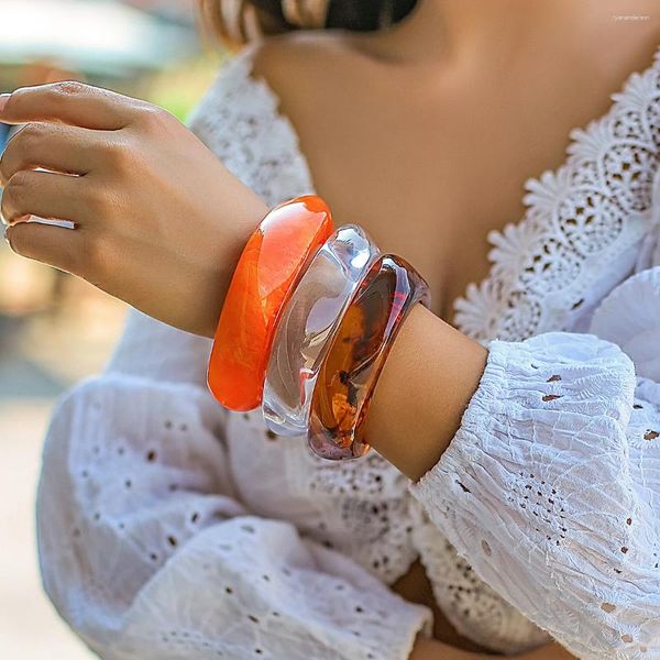 Pulseira lacteo punk transparente laranja marrom marrom pullics para mulheres robustas braceletes geométricas