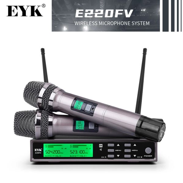 Mikrofone Eyk E200FV Professionelles drahtloses Mikrofon Metallkörper UHF Frequenz einstellbares Karaoke Handheld Mic Treble Bass Echo für die Bühne