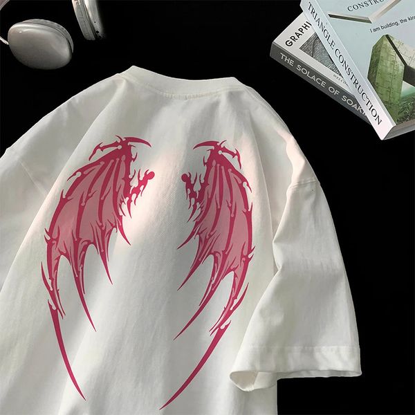 Angel Wings Baskılı T-shirt Y2K Kısa Kollu Mektup Baskı Tee Yaz Sokağı Stil Tişörtleri Büyük Boy UNISEX TSHIRT 240319