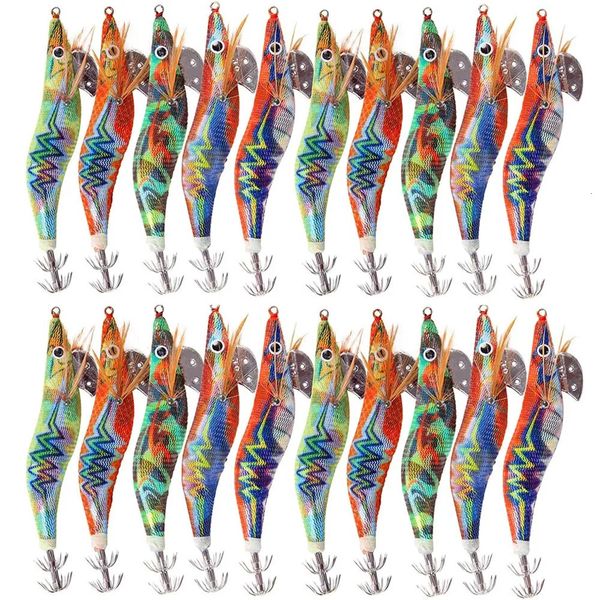 30pcs20pcs10pcs de madeira pesca de camarão Lula Lula Jig Hook Octopus Cuttlefish