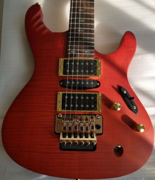 Süper İnce Herman Li Egen18 Alev Akçaağaç Top Dragon Blood Elektrik Gitar Floyd Rose Tremolo Köprüsü Abalone Oval Kakma HSH Pickup2040846