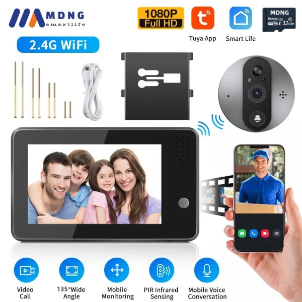 Дверной звонок 4,3 дюйма Wi -Fi Tuya Smart Video Digital Peephole Door Camera Twoway Audio 2MP Night Vision Беспроводной цифровой магический глаз