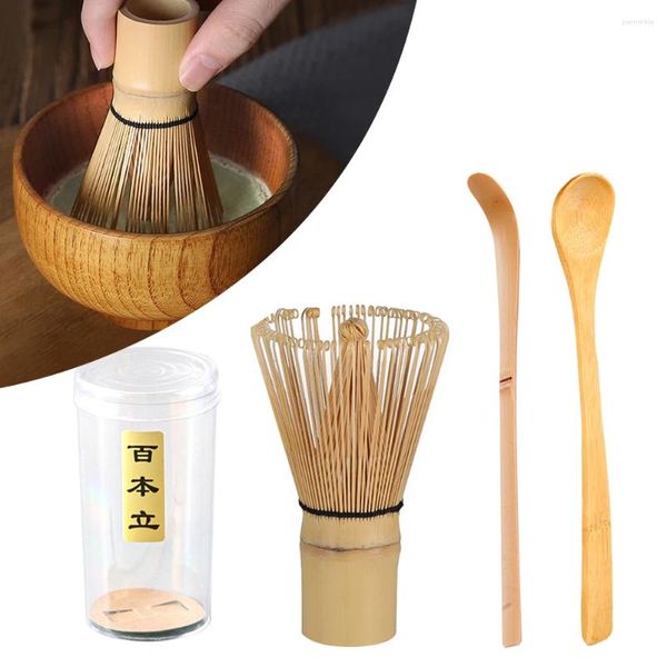 Colheres 3pcs Conjunto de chá japonês Matcha Whisk Chasen Spoon and Scoop Chashaku Natural Bamboo Tools Acessório