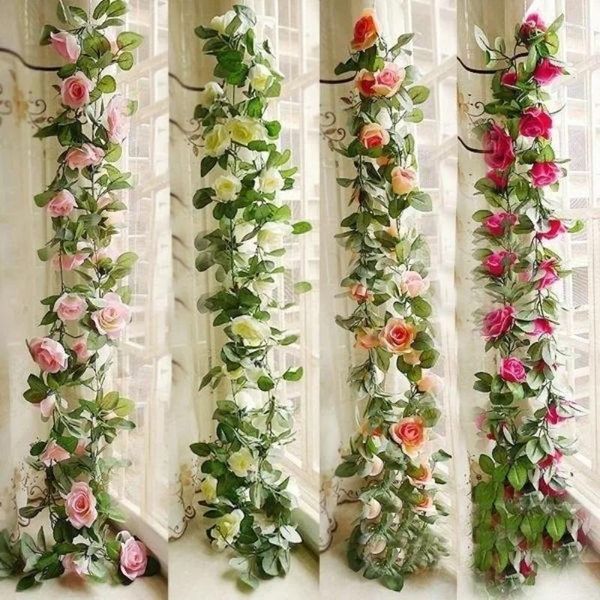 Flores decorativas 2.35m 33 Simulação de flor artificial Silk Rose Flower Vine Ivy Home Decor