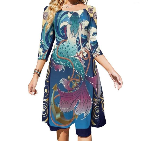 Abiti casual Blu sirena art nouveau sweetheart nodo vestito svasata design di moda di grandi dimensioni