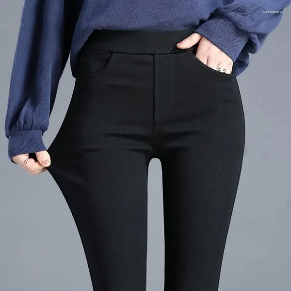 Jeans femminile coreano taglie forti leggings neri in denim autunno e inverno pantaloni di cotone caldi addensati