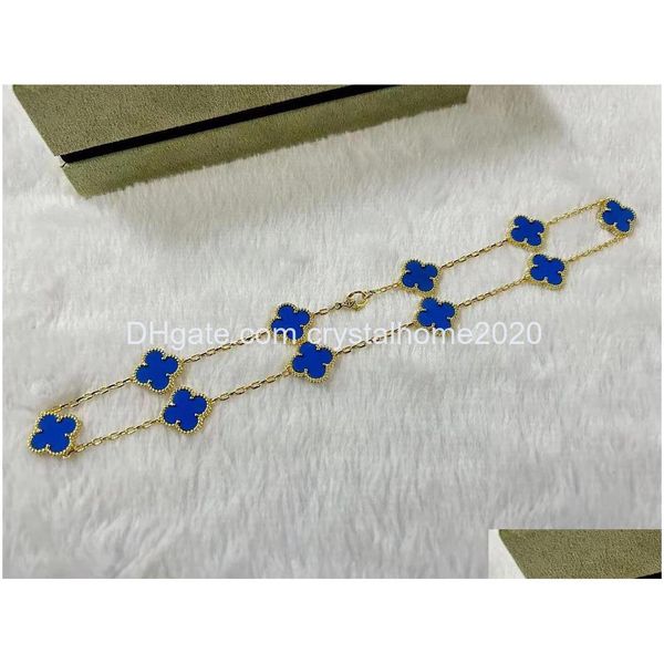 Подвесные ожерелья роскошные вар бренд дизайнер Clover 18k золотой поперечный сеть синий камень 15 мм 4 лист 10 цветочный колье кофе