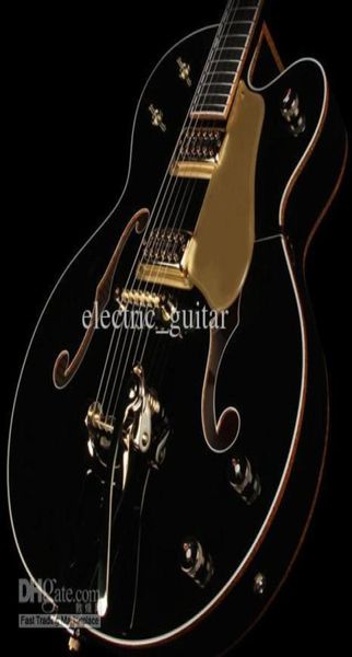 Dream Guitar Hollow Body Black Falcon Jazz Electric Guitar Double F Hole Gold Sparkle Body Body Budy Bridge Top Solding1104034