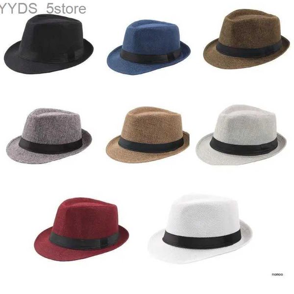 Chapéus de aba larga Fedora para homens UNISSISEX 1920 Gangster com Decorações de Black Bands Solid Color Acessório YQ240407