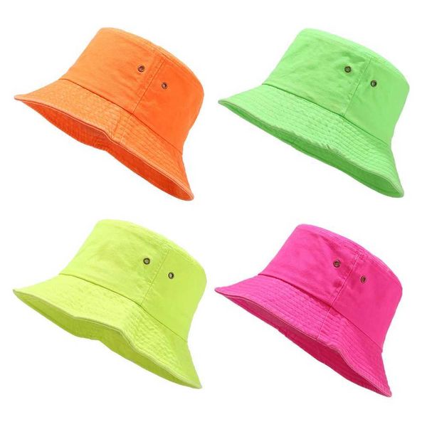 Cappelli larghi brim secchio da cowboy cappello da secchio di cowboy unisex abbigliamento stradale di colore fluorescente hip-hop womens pescatore di cotone q240403