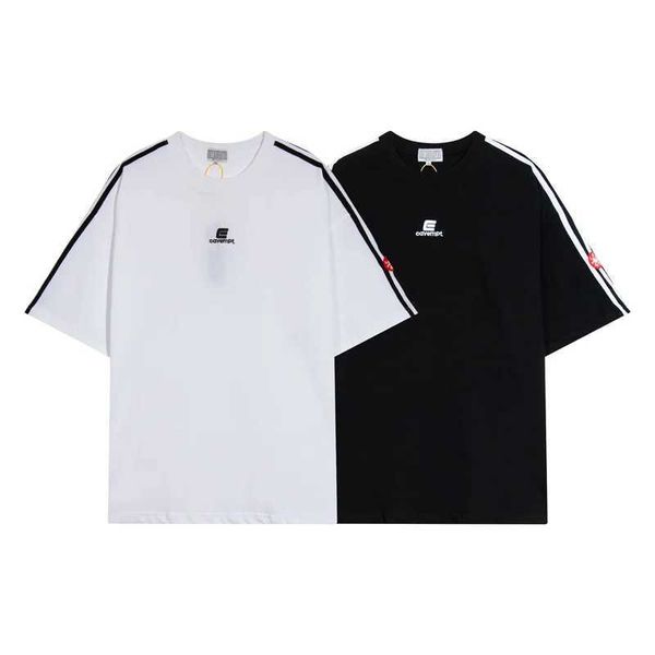 Erkek Tişörtler Siyah Beyaz Cavempt İşlemeli Tagline Stripe Kısa Kollu T-Shirt En Kalite Mürettebat Boyun En İyi Erkek Kadınlar C.E Cav Boş T-Shirt J240402