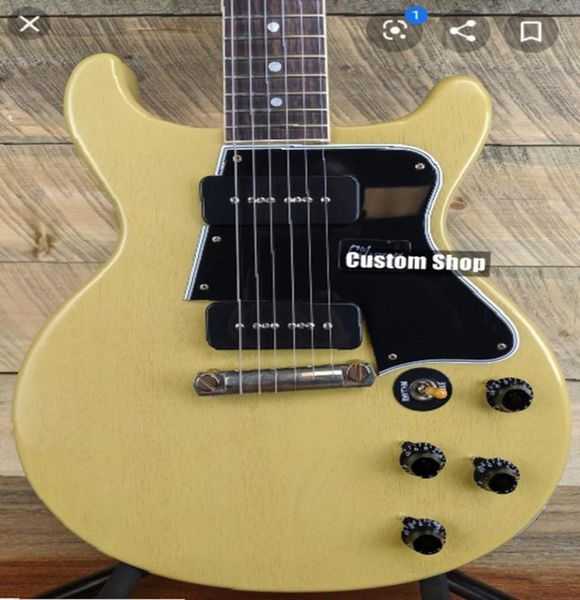 Double Cutaway Junior 1959 TV Especial TV Amarelo Guitarra Elétrica Pickguard Pickups preto P90 Pickups Wrap Around Tailpient Vintage 2228658