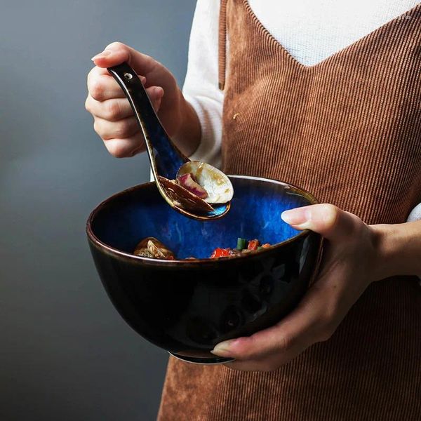 Миски гуопин творческий керамический салат миска Домашнее рисовое суп Японский ресторан ретро -посуды Spoon Spoon