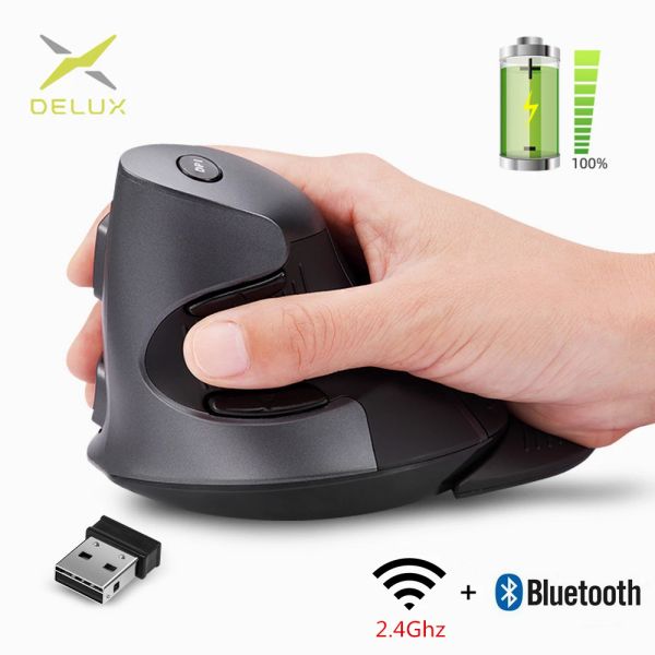 Casi Delux M618G ricaricabile verticale mouse wireless ergonomico 4000 dpi topi ottici con riposo di palma rimovibile per computer