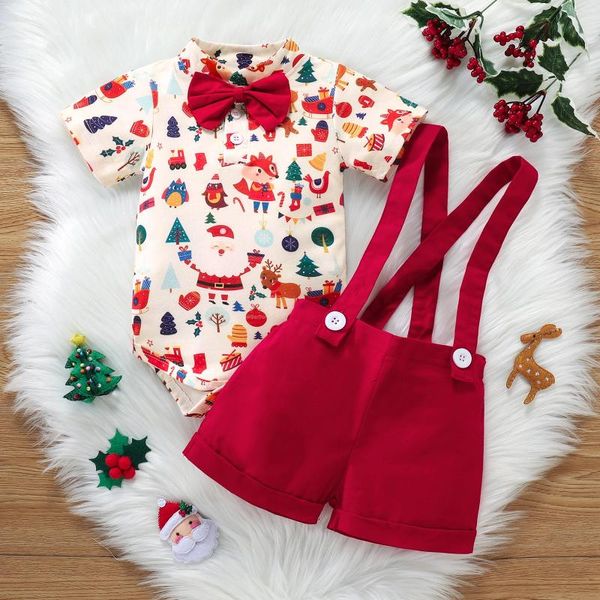 Roupas de roupas terno de natal infantil arco de manga curta pólo shorts shorts de suporte