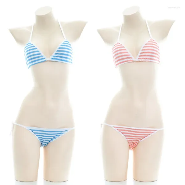 Frauen Badebekleidung Micro Bikinis Anzug Badeanzüge Sexy Stripe Color School Schüler Verband BH Set Set Strandbekleidung Badekleidung