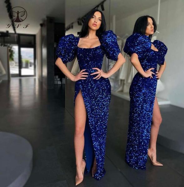 2021 vestidos de baile azul real vestidos quadrados pescoço curto bainha de manga curta