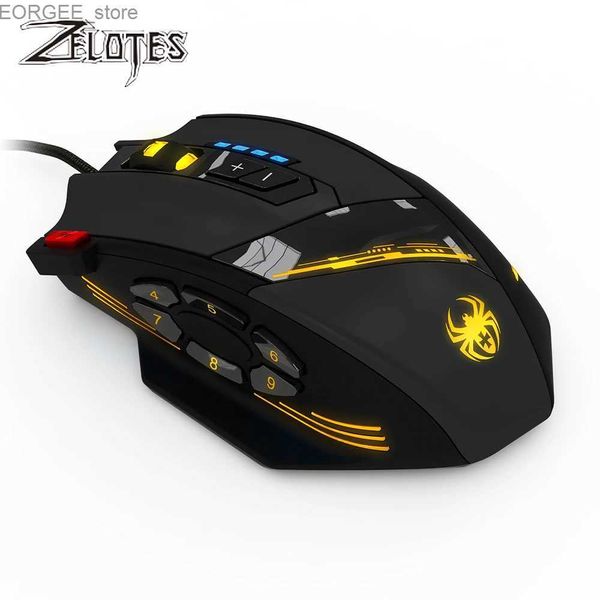 Ratos zelotes c-12 mouse usb mouse de jogos óptico USB 12 botão programável Mouse de jogos de computador 4 DPI ajustável 7 mouse de luz LED Y240407