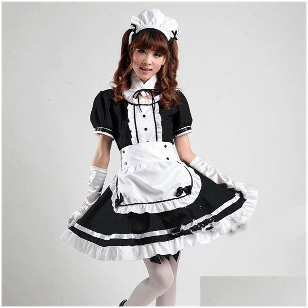 Fantasia de tema akihabara cosplay y empregada francesa garotas lindas lolita preto uniforme