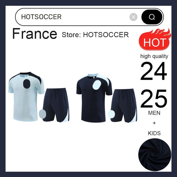 Francese Fra nce Track -Suit Soccer Jersey Benzema Mbappe Equipe 24/25 Allenamento da calcio Candamento corto CHANDAL DE FUTBOL SAGGIETTO SUPPEDETTO