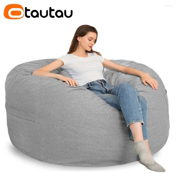 Stuhlabdeckungen Otautau 4,5 Fuß Big Cotton Leinensofa Pouf Cover Bohnenbeutel Couch Ottoman Puff Bohnensack Floße Ecksitz Liege DD015