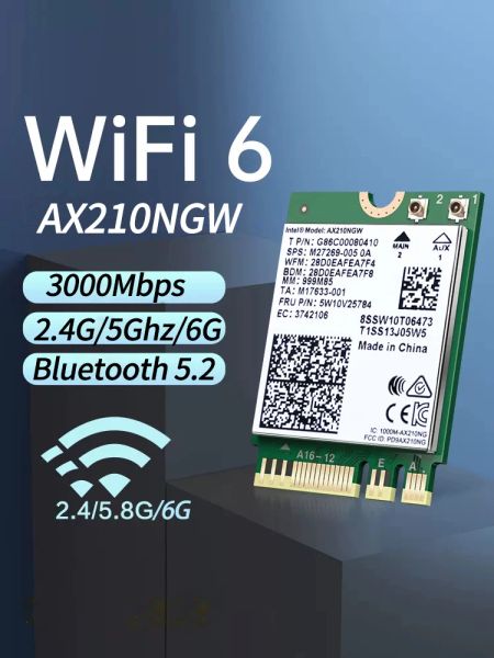 Адаптер WiFi 6e Intel AX210 AX200 Bluetooth M.2 Беспроводная сеть AX210NGW 2,4 ГГц 5 ГГц 802.11AX WiFi 6 Адаптер для ноутбука ПК