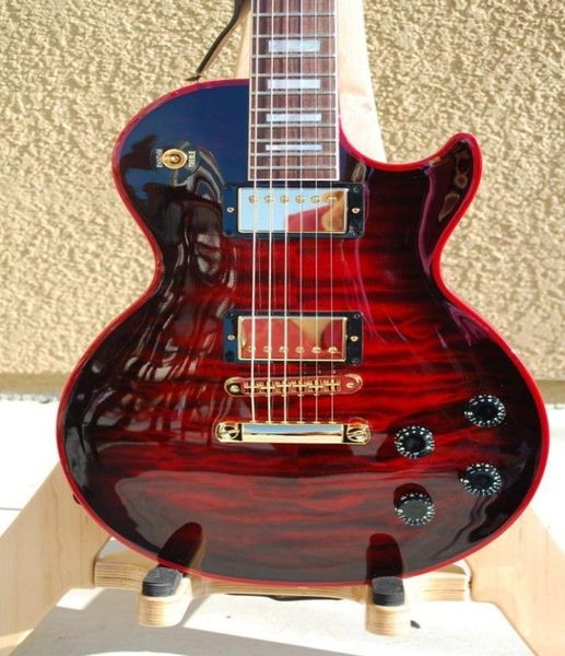 Seltene gesteppte Maple oben rotes Fenster Burst E -Gitarre Ebony Fingerboard Red Body Neck Spindel -Bindung EMG -Tonabnehmer Black2420352