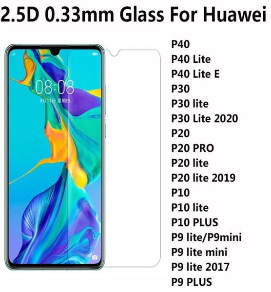 25d 03mm Protetor de tela de vidro temperado para Huawei P40 Lite E P30 Lite 2020 P20 Pro Ite 2019 P10 P9 Lite Mini Plus7527016
