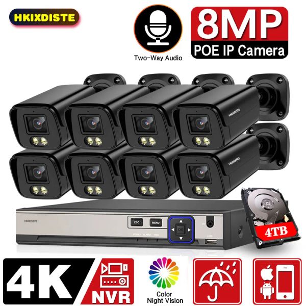 System 8Ch 8MP 4K POE Full Color AI Security Camera System Twoway Audio Motion Detection Plug Play IP67 Outdoor Videoüberwachung Kit Kit