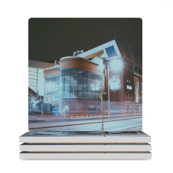 Tischmatten Ibrox Stadium bei Nacht Glasgow Rangers Print Design Ceramic Coasters (Quadrat) Bulk Becher Matten -Topf -Set für Getränke