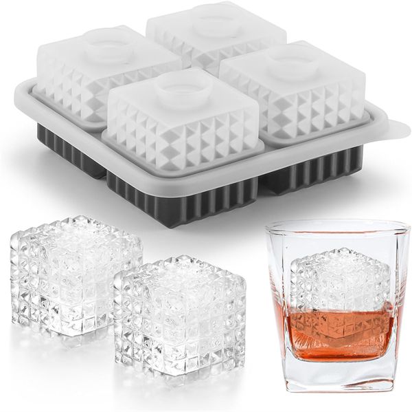 Vassoio cubo di ghiaccio quadrati 3d grandi forme divertenti in silicone quadrate whisky Ice Ice con imbuto per cocktail regali di whisky brandy bourbon per uomini