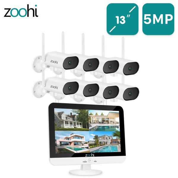 System Zoohi 1920p WiFi Pan Tilt Kamera Set 5MP Überwachungsvideosystem 13inch Wireless Monitor NVR Home Outdoor -Überwachungskamera Kit Kit