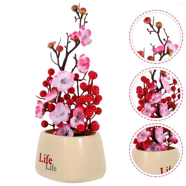 Fiori decorativi Tree di frutta artificiale Plum Blossom Decorazione asiatica Falsa Bonsai Piante Office Fortune Chiavi di ciliegia Anno cinese Anno cinese