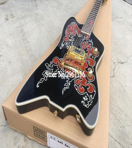 Nadir Zz Top Gre G6199 Billy Gib Black Thunderbird için Üretilen Billy Bo Jüpiter Elektro Gitar Yuvarlak Giriş Jacks Tek Pikap Gol4696353