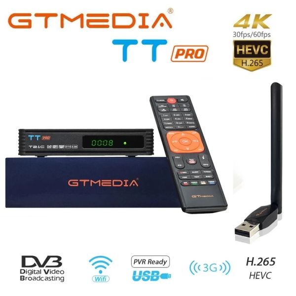 Box GtMedia TT Pro Digital TV Ricevitore DVBT2/T/Cavo WiFi TV Box 1080p Supporto MPEG2/4 H.265 Spagna Italia CZ France PK V7
