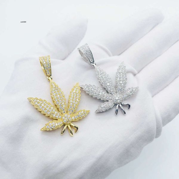 Tasarımcı moda takı hip hop vvs elmas zincir seti akçaağaç yaprağı kolye özel 925 sterling gümüş kolye