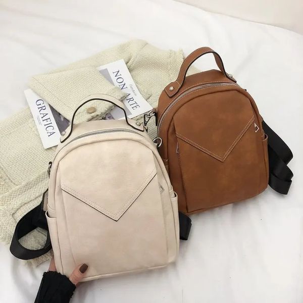 Bolsas de ombro vintage Moda Backpack de couro pequena bolsa escolar PU para meninas adolescentes mochila mochila feminina 240329
