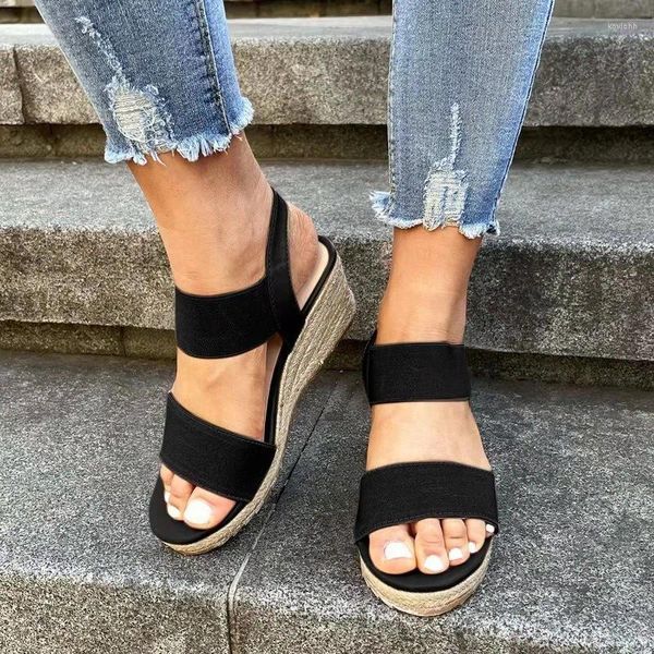 Kleiderschuhe Frauen Espadrilles Keil Sandalen 2024 Sommer Nicht-Slip-Gladiator-Frau auf elastischen Knöchelgurtplattform 36-43