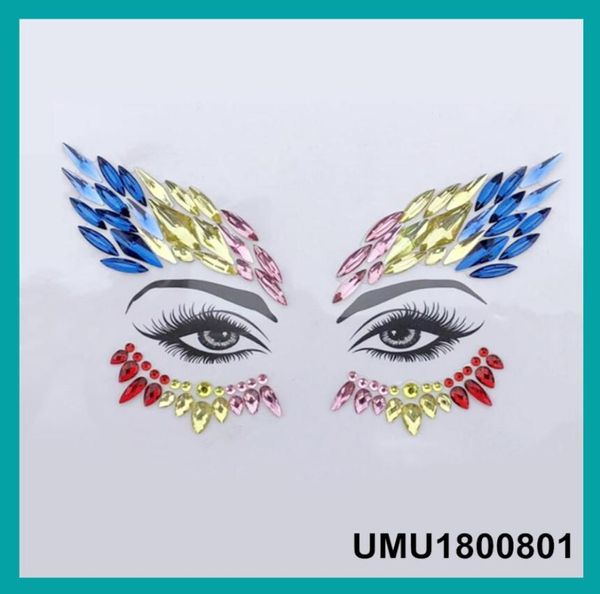 Gioielli per il viso da tatuaggio Donne Sexy Crystal Eyes Gems Adesivo Musica Day Day Makeup Body Art Flash Glitter Sticker 4 PiecesLot7146981