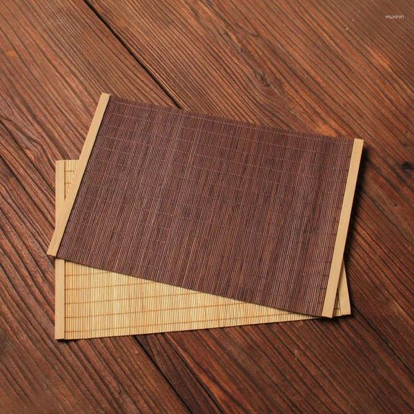 Tapetes de mesa 2pcs Natural Bamboo tape de chá para jantar isolado corredor japonês estilo tecido placemat copo bloco