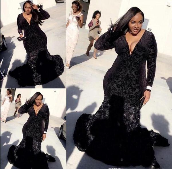 2020 preto plus size baile vestidos sexy profundo v pesco