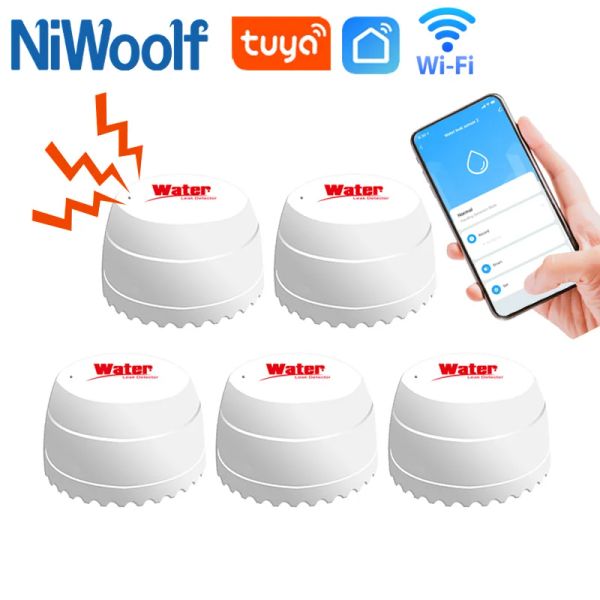 Detector Tuya Water Fakage Sensor Wi -Fi Detector de vazamento Alerta de inundação por atacado Overflow Smart Life App Controle de segurança Home Alarme de segurança