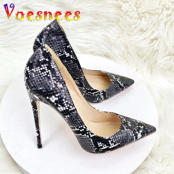 Vestido Sapatos de cobra designer padronizada para a pele Mulheres personalizadas Plus Tamanho Sexy Pontos altos saltos altos 12 cm Bombas de festa confortáveis