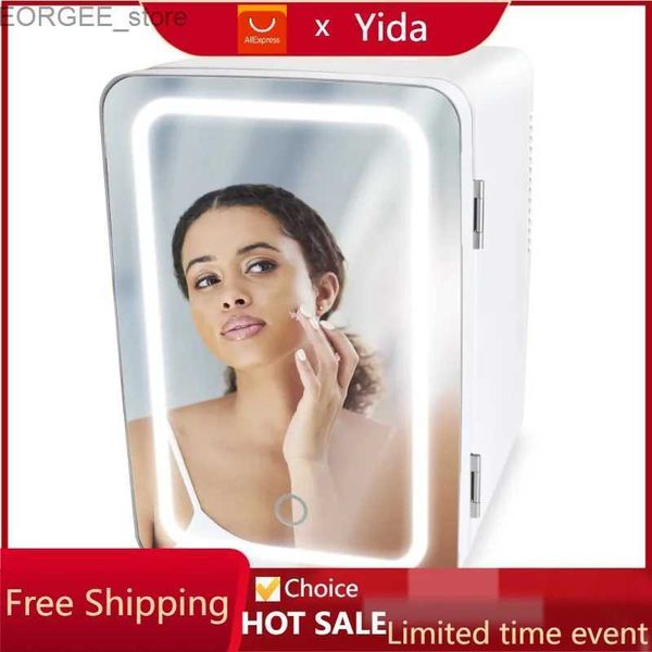 Freezer Personal Chiller 6L Mini Fridge Beauty Beauty Skincare Refletor Porta de vidro Branco 10.6 x11.7 x7.7 Y240407