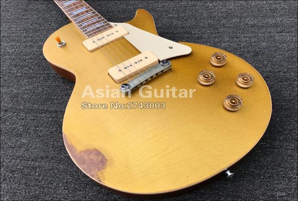 Shop Custom Relic Oro Heavy Gold Goldtop Guitar Goldtop One Piece Mogany Body Neck P90 Pickup avvolgenti attorno al secondo piano Grov5101260